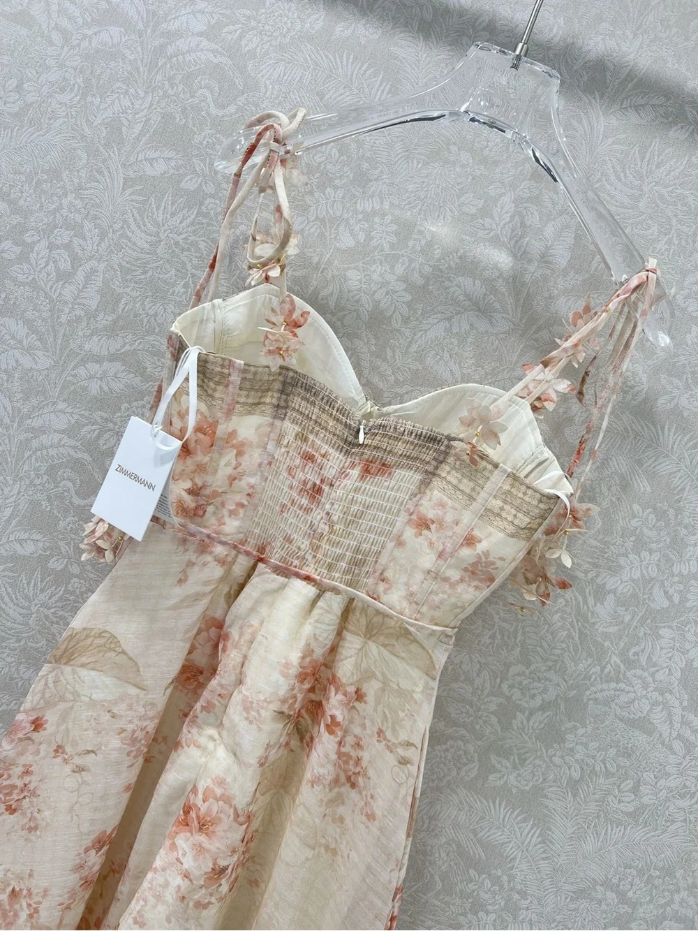 Zimmermann Floral Lace-Trim Slip Dress in Cream and Blush